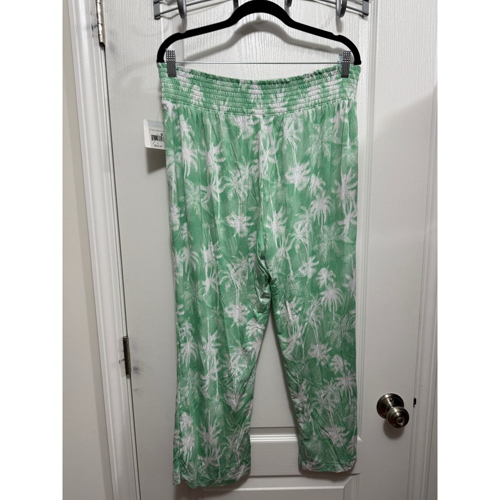 Tranquil & True Womens XL Green Palm Tree Smocked Waist‎ Pajama Lounge Pants NEW - Picture 9 of 11